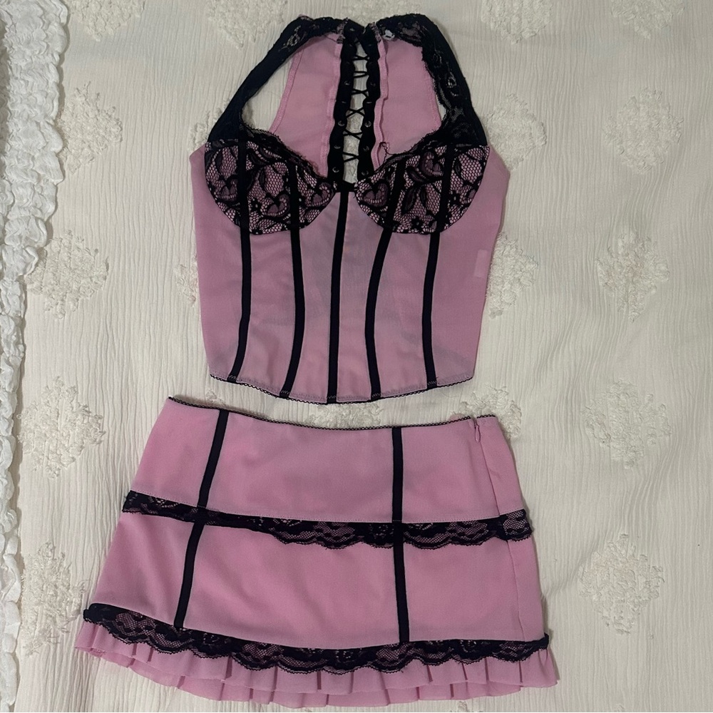 I AM GIA matching lace top and mini skirt set